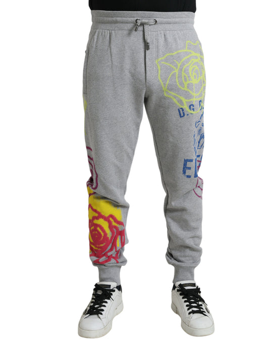 Dolce & Gabbana Gray Cotton Graffiti Sweatpants Jogger Pants