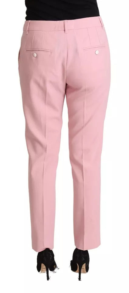 Dolce & Gabbana Pink Wool Mid Waist Tapered Pants