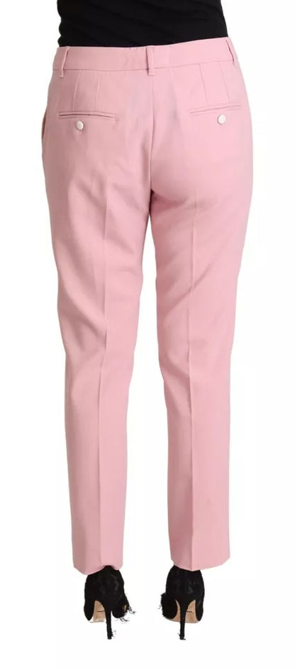 Dolce & Gabbana Pink Wool Mid Waist Tapered Pants