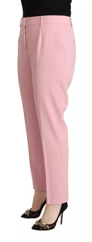 Dolce & Gabbana Pink Wool Mid Waist Tapered Pants