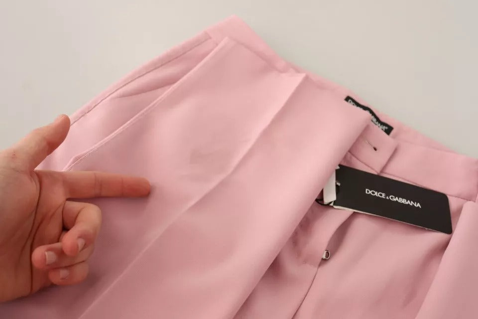 Dolce & Gabbana Pink Wool Mid Waist Tapered Pants