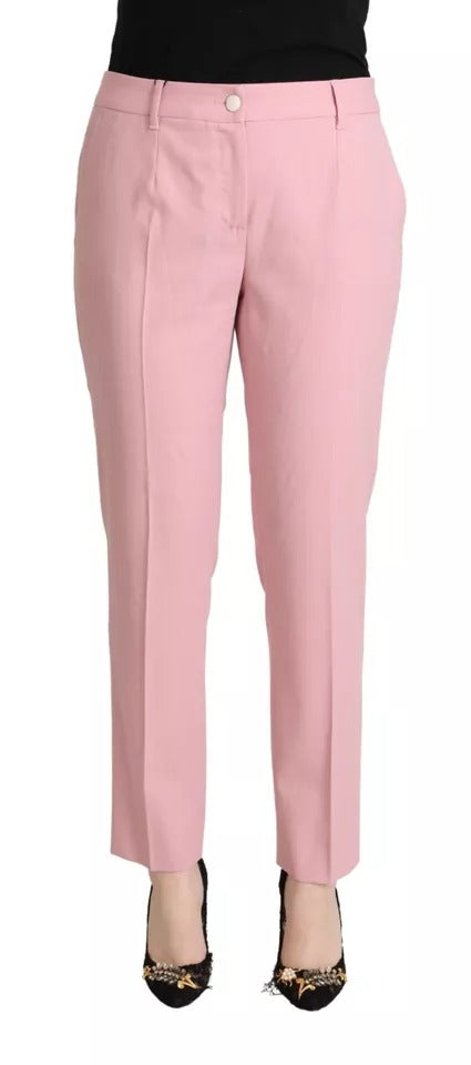 Dolce & Gabbana Pink Wool Mid Waist Tapered Pants