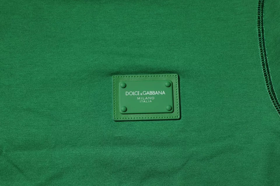 Dolce & Gabbana Green Logo Plaque Cotton Crew Neck T-shirt