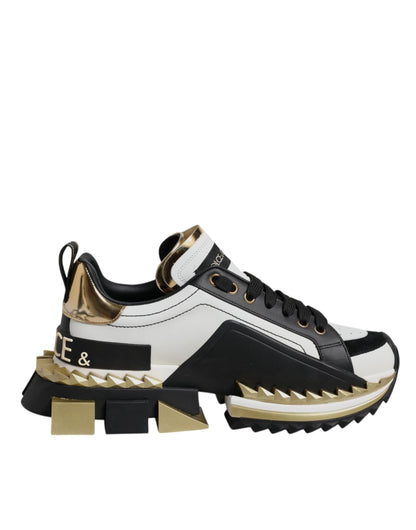 Dolce & Gabbana White Gold Black SUPER KING Sneakers Shoes