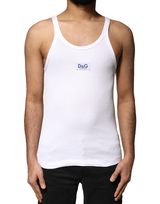 Dolce & Gabbana White Cotton DG Sleeveless Men Tank T-shirt