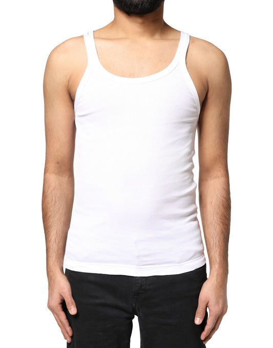 Dolce & Gabbana White Cotton DG Sleeveless Men Tank T-shirt