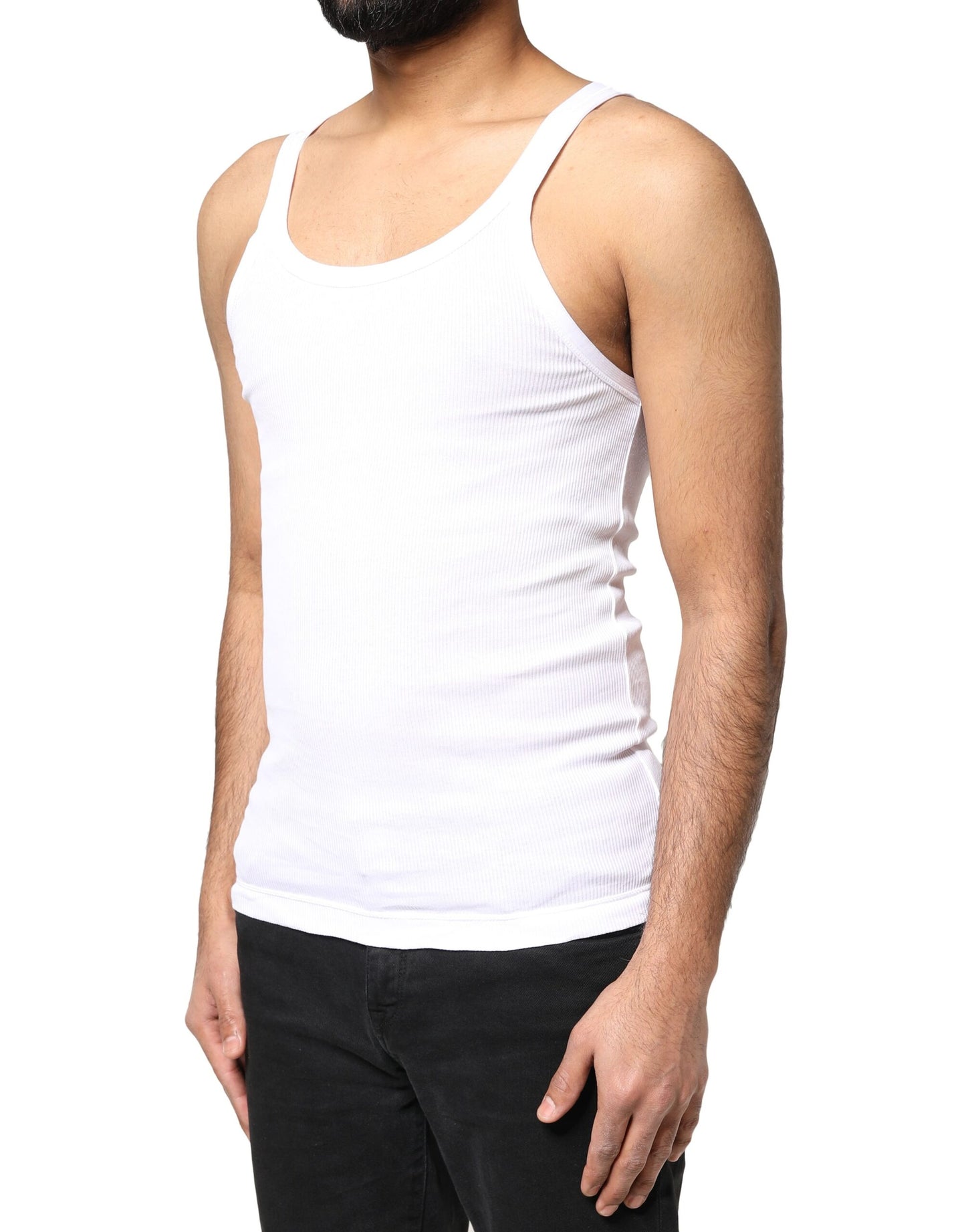 Dolce & Gabbana White Cotton DG Sleeveless Men Tank T-shirt