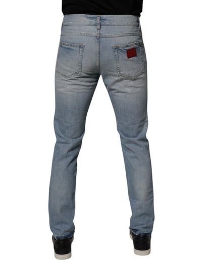 Dolce & Gabbana Blue Tattered Cotton Skinny Men Denim Jeans