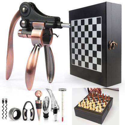🪵 Premium Wine Opener Gift Set wooden chess box.Black wooden chess box wine opener gift set