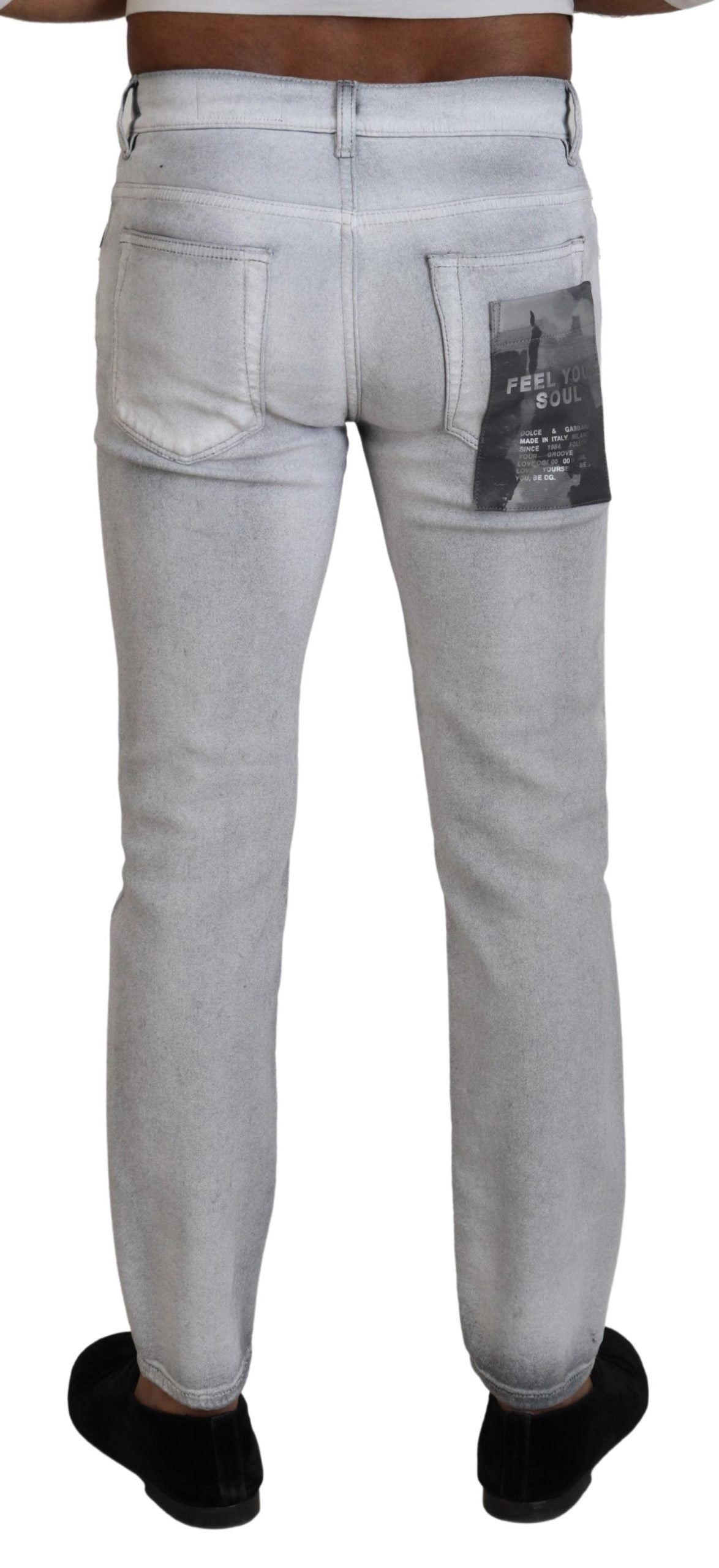 Dolce & Gabbana Elegant Gray Washed Cotton Blend Pants