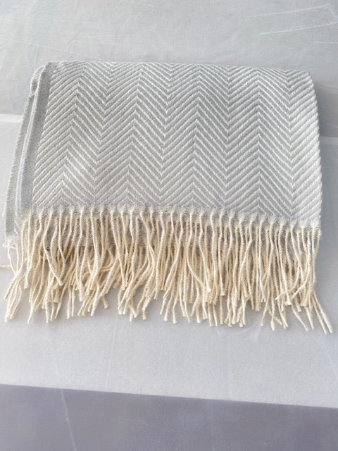 Gray Herringbone Soft Knit Scarf with Fringe