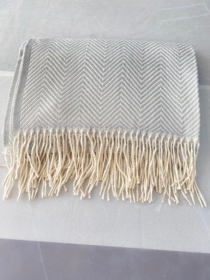 Gray Herringbone Soft Knit Scarf with Fringe