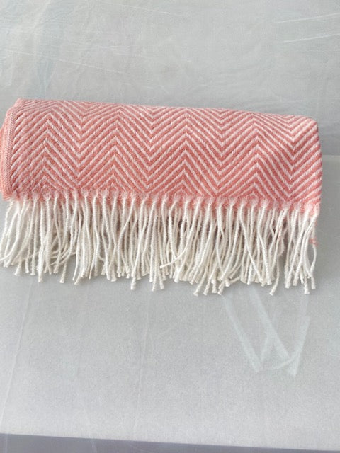 Blush Pink Herringbone Soft Knit Scarf with Fringe