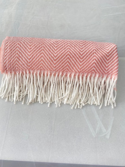Blush Pink Herringbone Soft Knit Scarf with Fringe
