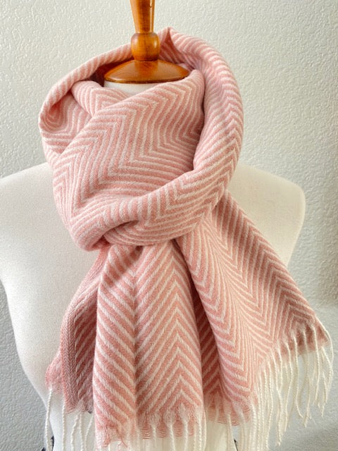 Blush Pink Herringbone Soft Knit Scarf with Fringe