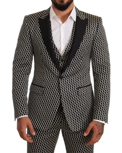 Dolce & Gabbana Elegant Martini Black Check Three-Piece Suit