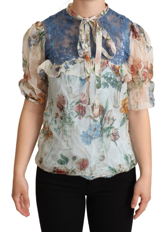 Dolce & Gabbana Chic Floral Silk Blouse with Ascot Collar