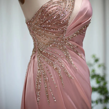 Sharon Said Blush Pink Mermaid One Shoulder Evening Dress Luxury Dubai High Slit Long Prom Party Dresses for Wedding Guest RM127