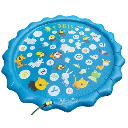 Sprinkler and Splash Mat for Kids, Inflatable Outdoor Toys, Low Entry Wading Pool for Babies and Toddlers, Early Learning ABCs and Animals, Fun for Boys and girls.
