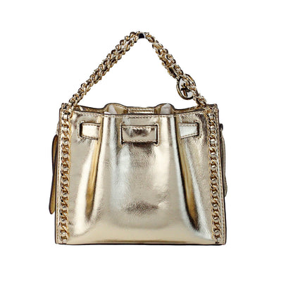 Michael Kors Mina Small Belted Gold Vegan Leather Chain Inlay Crossbody Bag