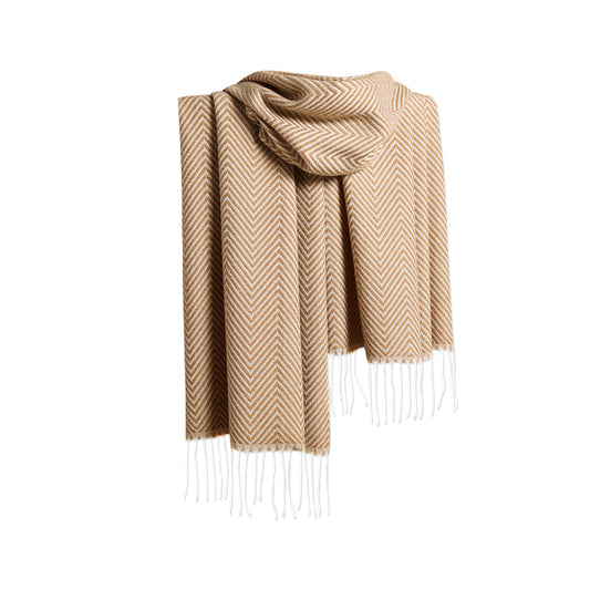 Soft Woven Scarf – Lightweight Gray Herringbone Scarf with Fringe