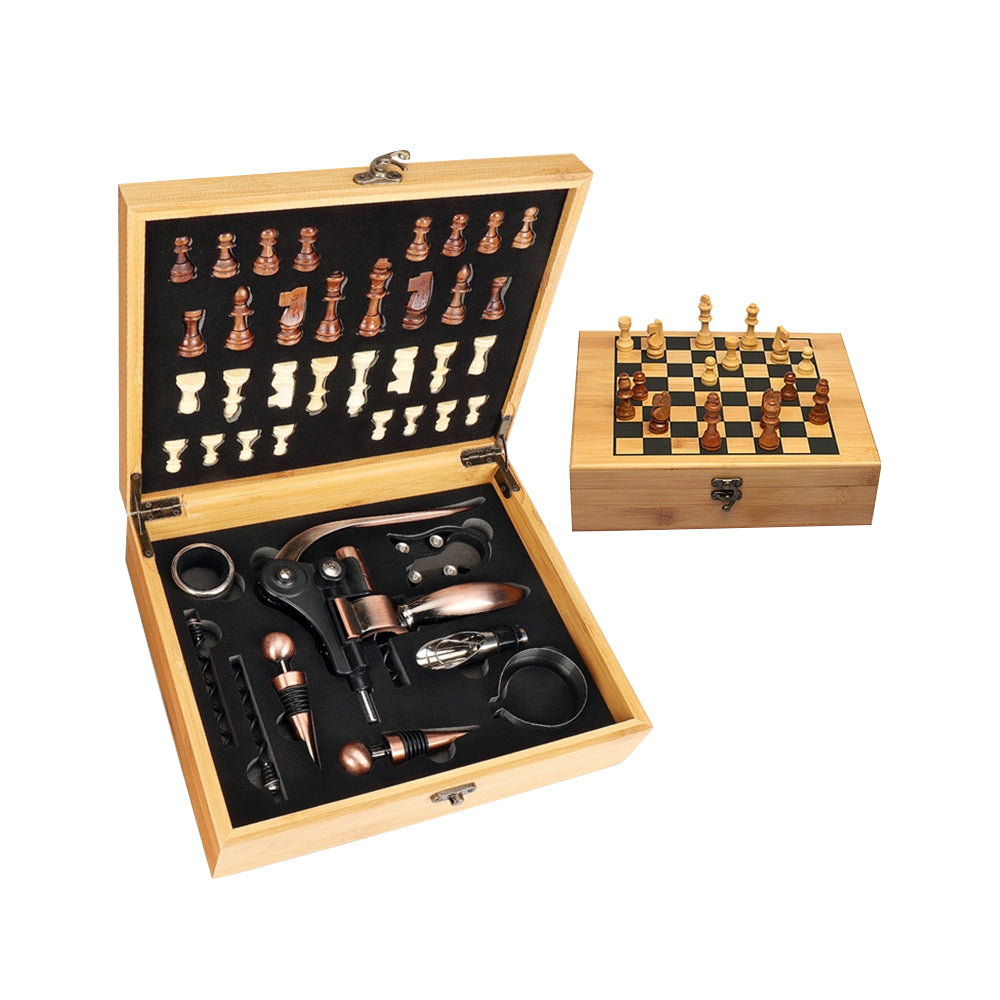 Luxury Wooden Chess &amp; Wine Gift Se