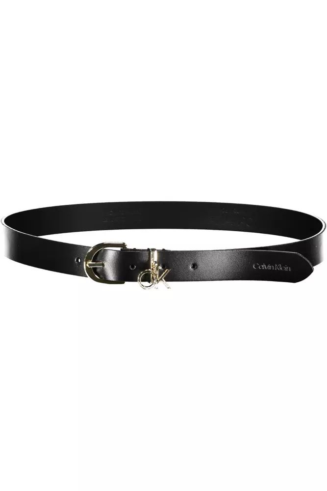 Calvin Klein Elegant Black Leather Belt with Logo Buckle