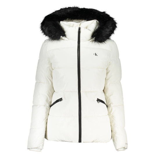 Calvin Klein Elegant Long-Sleeved Winter Jacket with Fur Hood