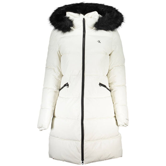 Calvin Klein Elegant Long Sleeve Jacket with Fur-Trimmed Hood