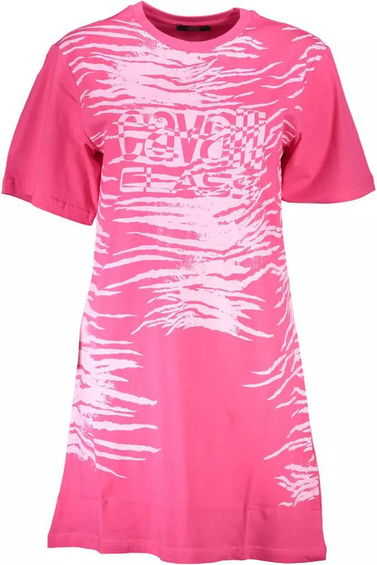 Cavalli Class Chic Pink Print Short Sleeve Dress
