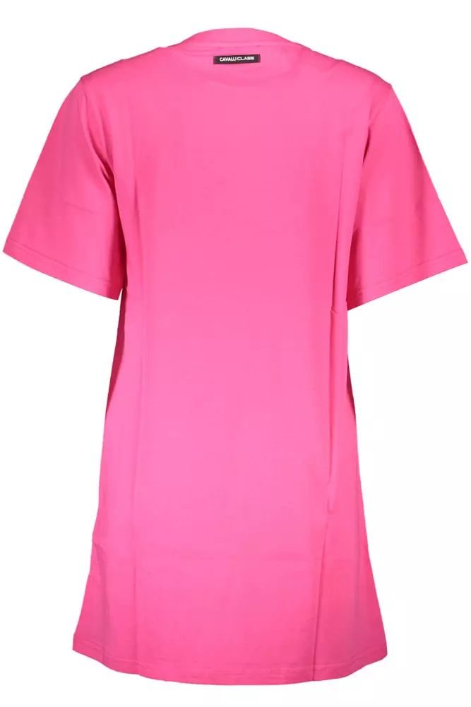 Cavalli Class Elegant Pink Cotton Dress with Chic Print