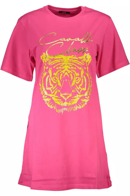 Cavalli Class Chic Pink Cotton Tee with Signature Print