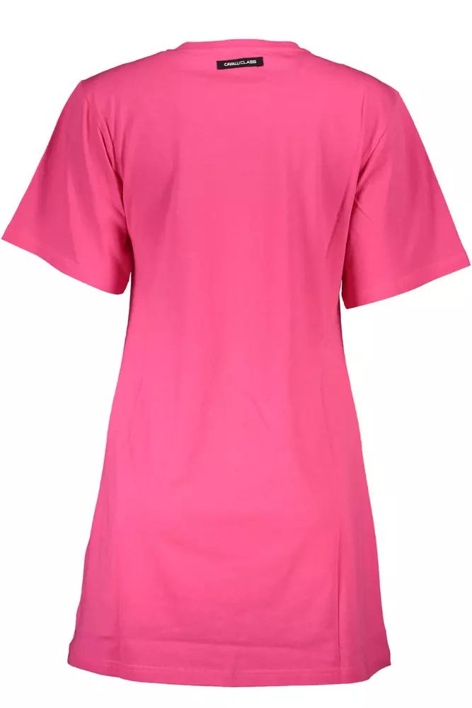 Cavalli Class Chic Pink Cotton Tee with Signature Print