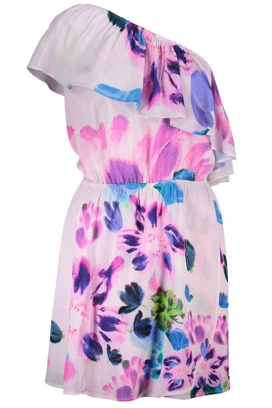 Desigual Chic Pink One-Shoulder Short Dress with Contrasting Details