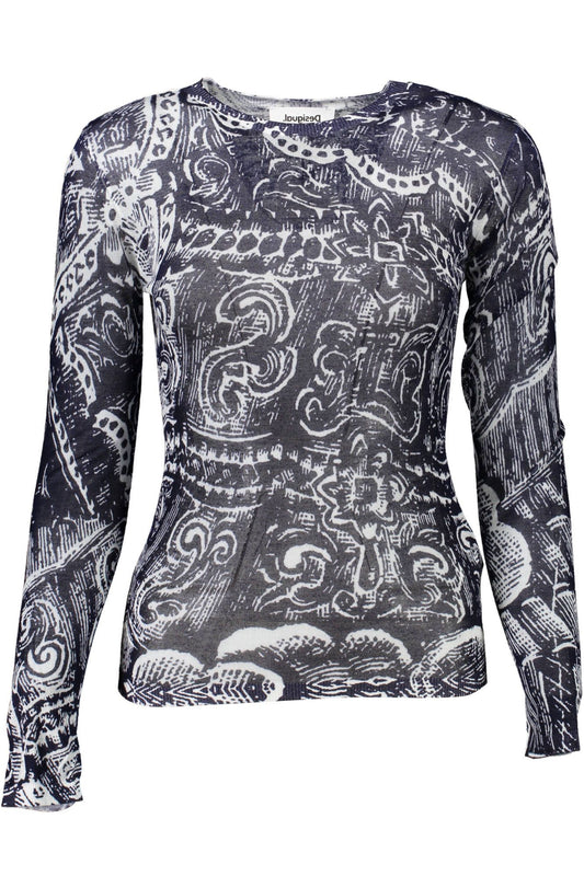 Desigual Chic Blue Viscose Long-Sleeved Round Neck Top