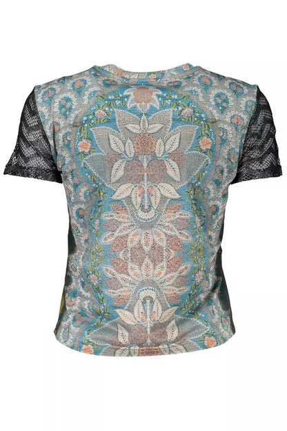 Desigual Ethereal Light Blue Printed Tee with Contrasts