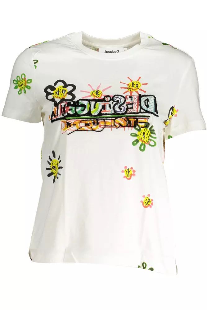 Desigual Chic Printed Round Neck Tee with Contrasting Details