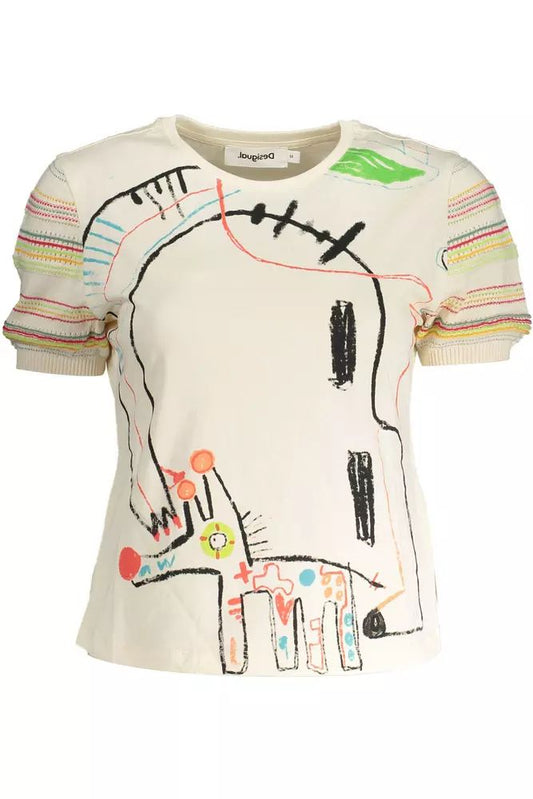 Chic Desigual Printed White Tee with Contrasting Accents