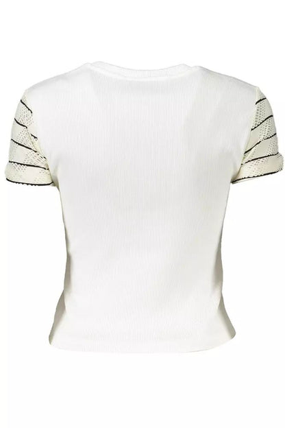 Desigual Chic White Printed Tee with Contrast Detail