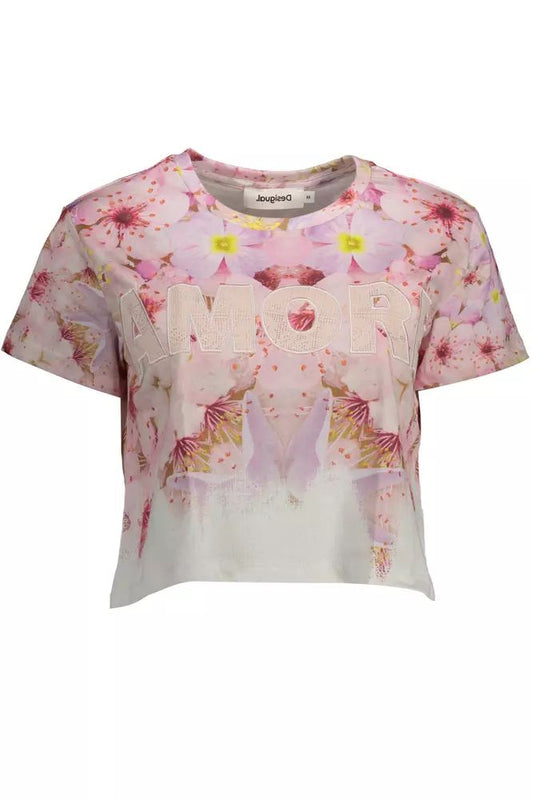 Desigual Chic Pink Embroidered Cotton Tee