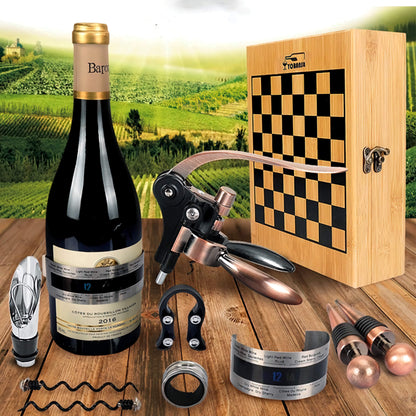 Bronze Wooden Box Wine Accessories and Chess Set