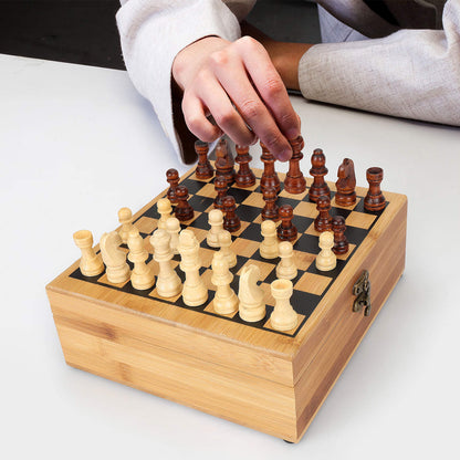 Bronze Wooden Box Wine Accessories and Chess Set