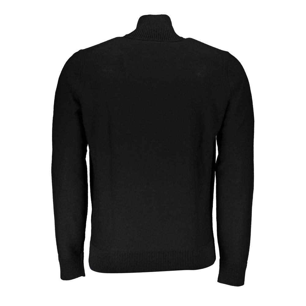 Hugo Boss Sleek Black Wool Blend Cardigan with Embroidered Logo