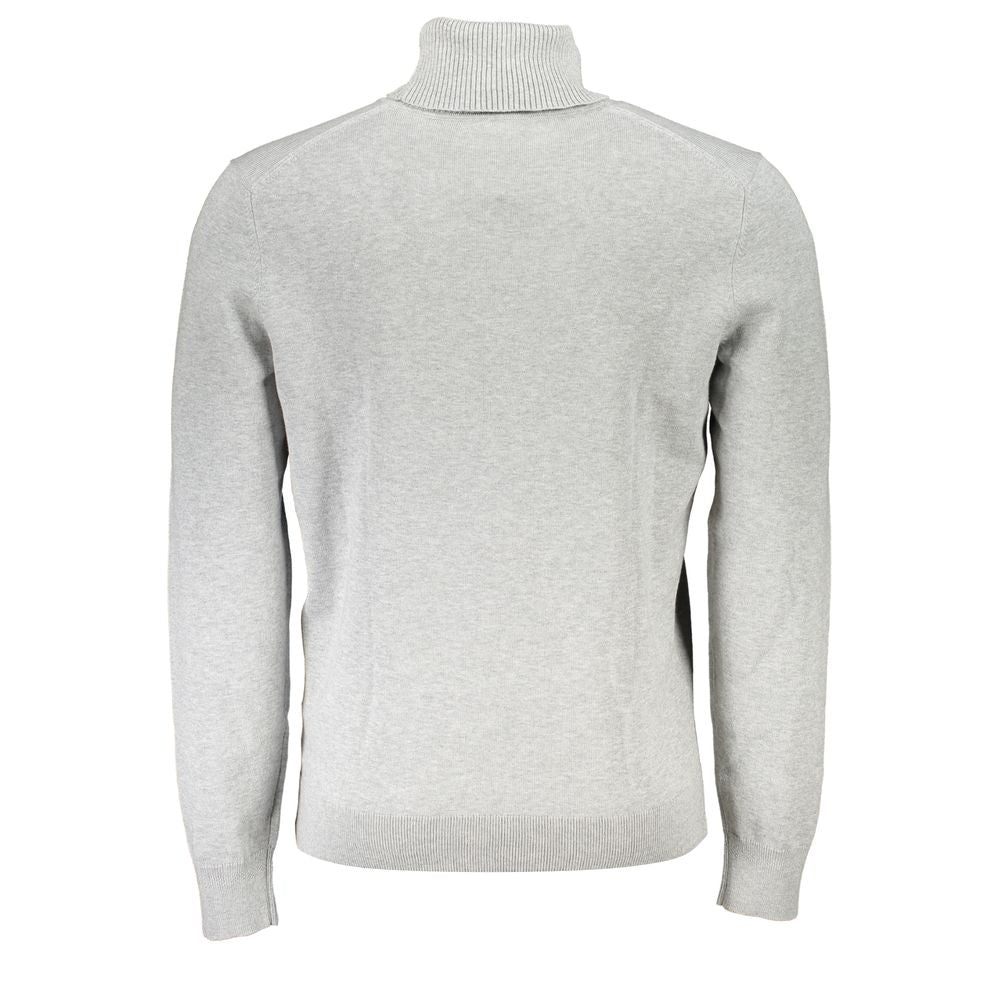 Hugo Boss Elegant Gray Turtleneck Sweater with Embroidery