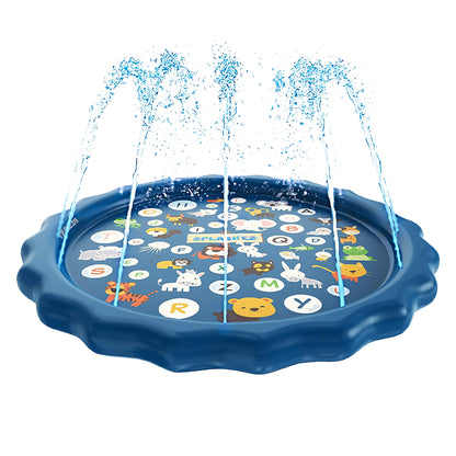 Sprinkler and Splash Mat for Kids, Inflatable Outdoor Toys, Low Entry Wading Pool for Babies and Toddlers, Early Learning ABCs and Animals, Fun for Boys and girls.