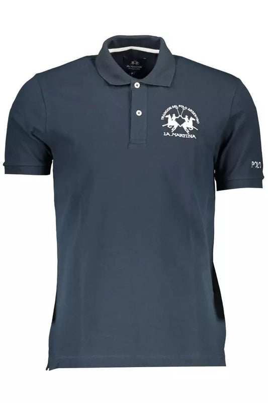 La Martina Chic Blue Short-Sleeved Polo Shirt with Embroidery