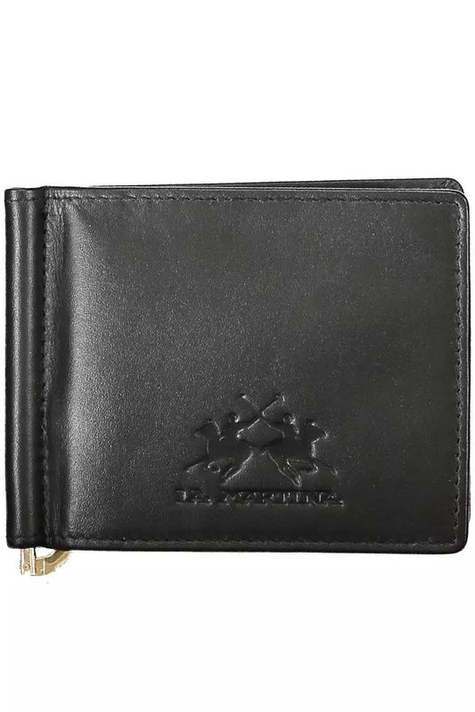 La Martina Sleek Black Leather Money Clip Wallet