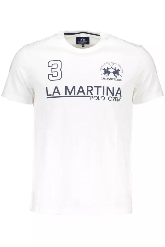 La Martina Elegant White Cotton Tee with Iconic Print