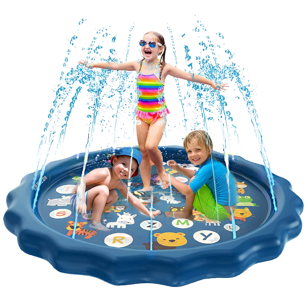 Sprinkler and Splash Mat for Kids, Inflatable Outdoor Toys, Low Entry Wading Pool for Babies and Toddlers, Early Learning ABCs and Animals, Fun for Boys and girls.