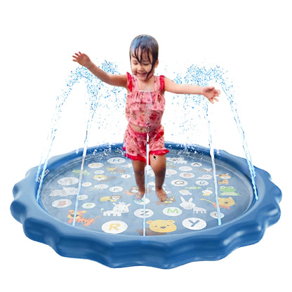 Sprinkler and Splash Mat for Kids, Inflatable Outdoor Toys, Low Entry Wading Pool for Babies and Toddlers, Early Learning ABCs and Animals, Fun for Boys and girls.
